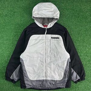 Raiders Vintage Black and Gray Hooded Jacket